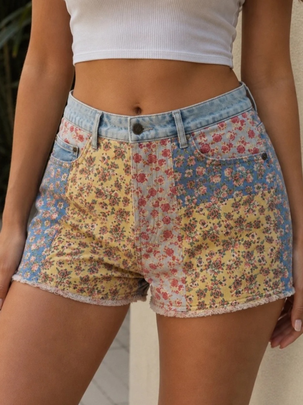 Anthropologie Farm Rio Floral Patchwork Jean Shorts - Picture 2 of 15